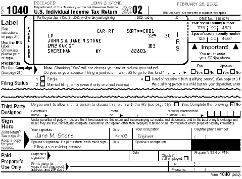 Form 1040 Label and Signature Area
