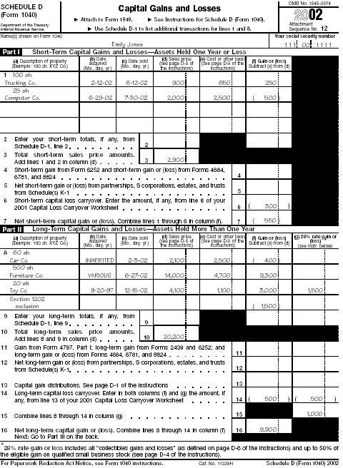 Schedule (Form 1040):  D, page 1