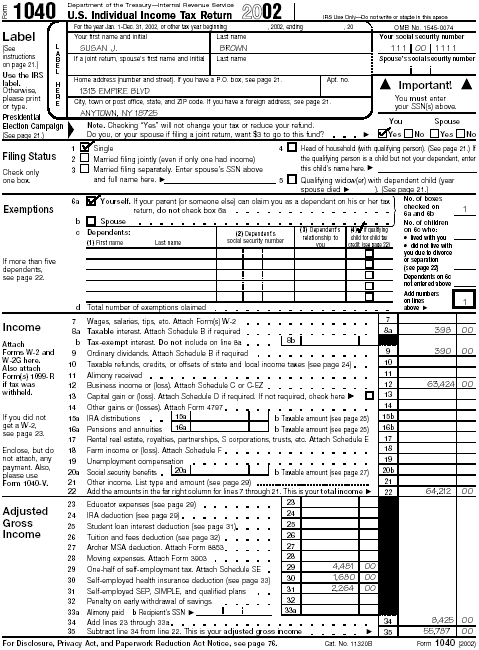 Page 1 of Form 1040 for Susan J. Brown