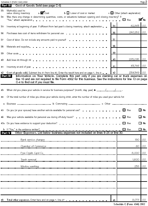 Page 2 of Schedule C (Form 1040) for Susan J. Brown