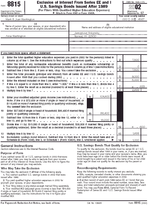 Form 8815 for Mark and Joan Washington